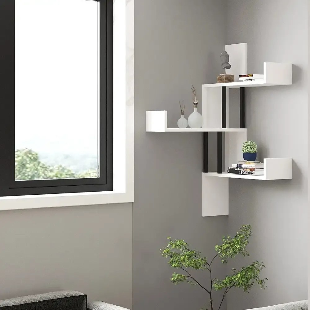 Raft de perete Aliza colti culoare alb 105 cm