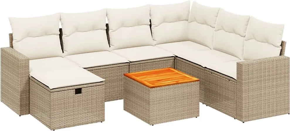 vidaXL Set canapele de grădină, 8 piese, cu perne, bej, poliratan