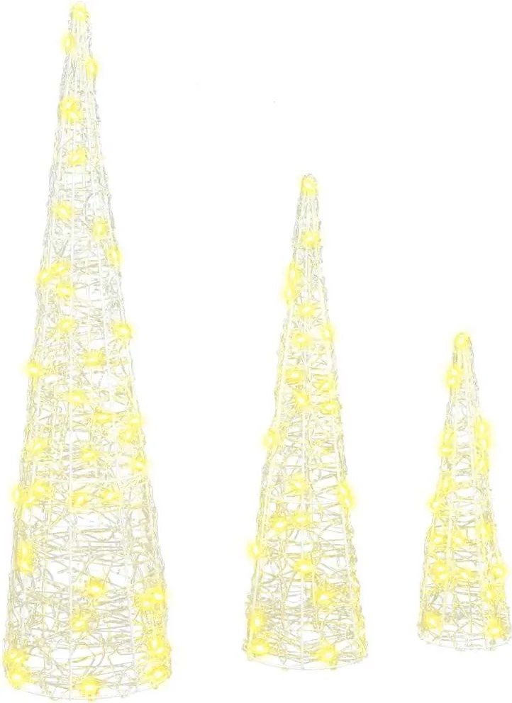 vidaXL Brad de Crăciun cu 90 LED 3 pcs Alb cald 20 x 20 x 80 cm Acril