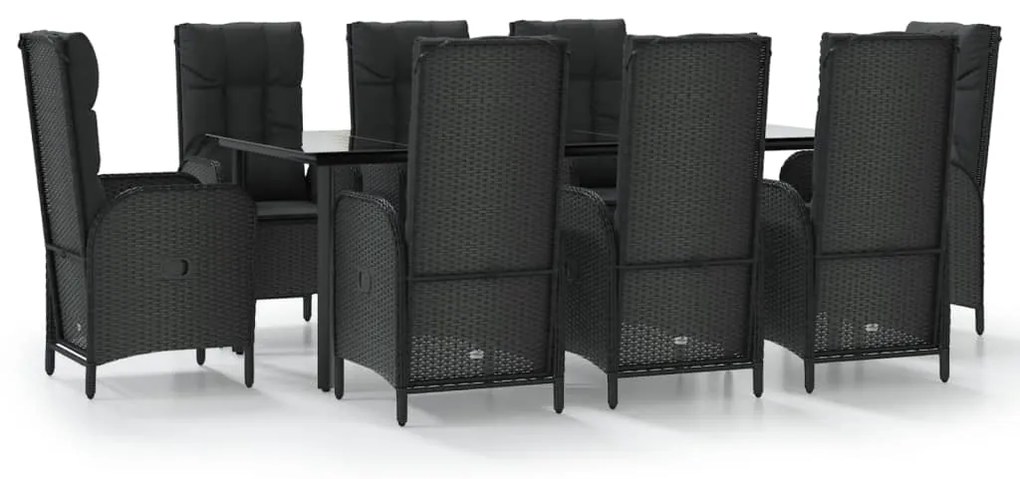 3185194 vidaXL Set mobilier de grădină cu perne, 9 piese, negru, poliratan