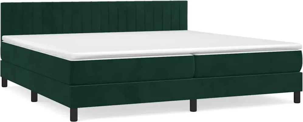 vidaXL Pat box spring cu saltea, verde închis, 200x200 cm, catifea