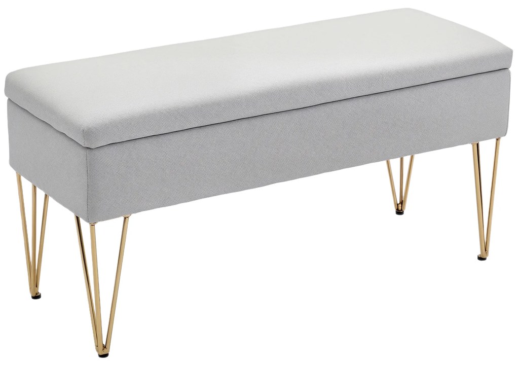 HOMCOM Bancă cu Depozitare din Material Textil și Picioare din Oțel, 100x40x49 cm, Gri Deschis | Aosom Romania