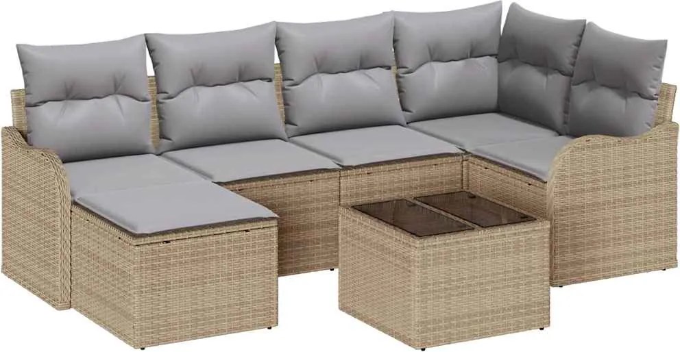 vidaXL Set de canapele pentru grădină 7 pcs bej și gri deschis