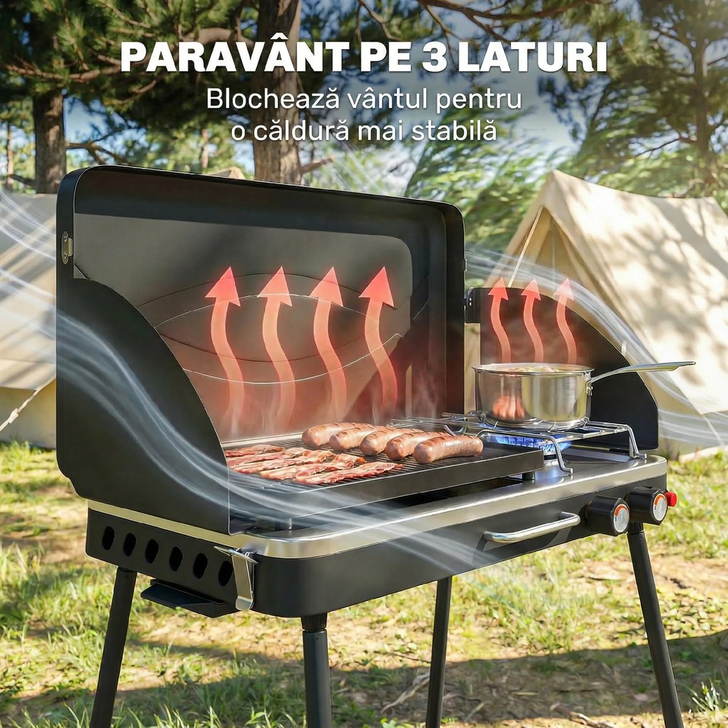 Outsunny Grătar barbecue compact cu arzător pentru camping | Aosom Romania