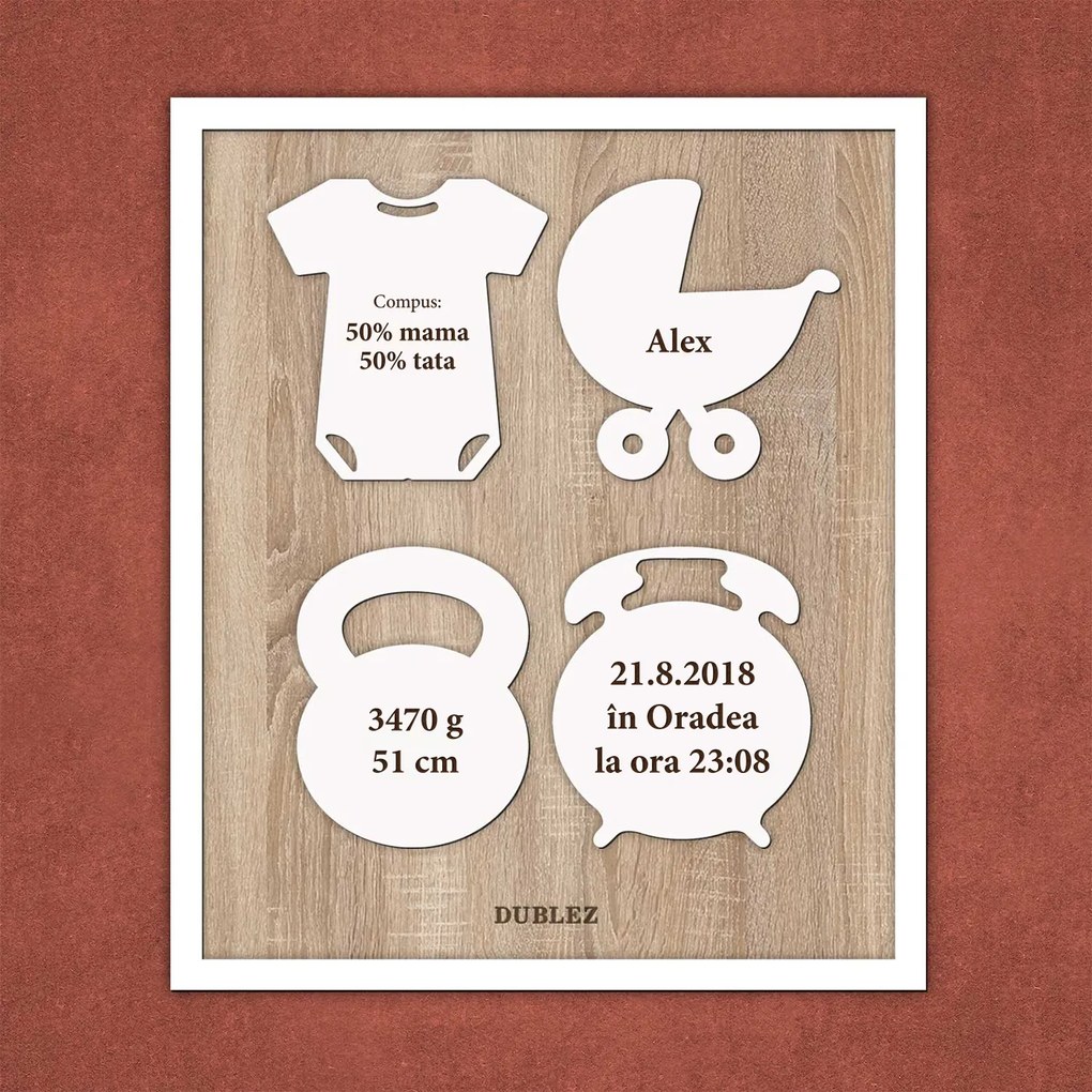 DUBLEZ | Tăbliță din lemn pentru nou-născut
