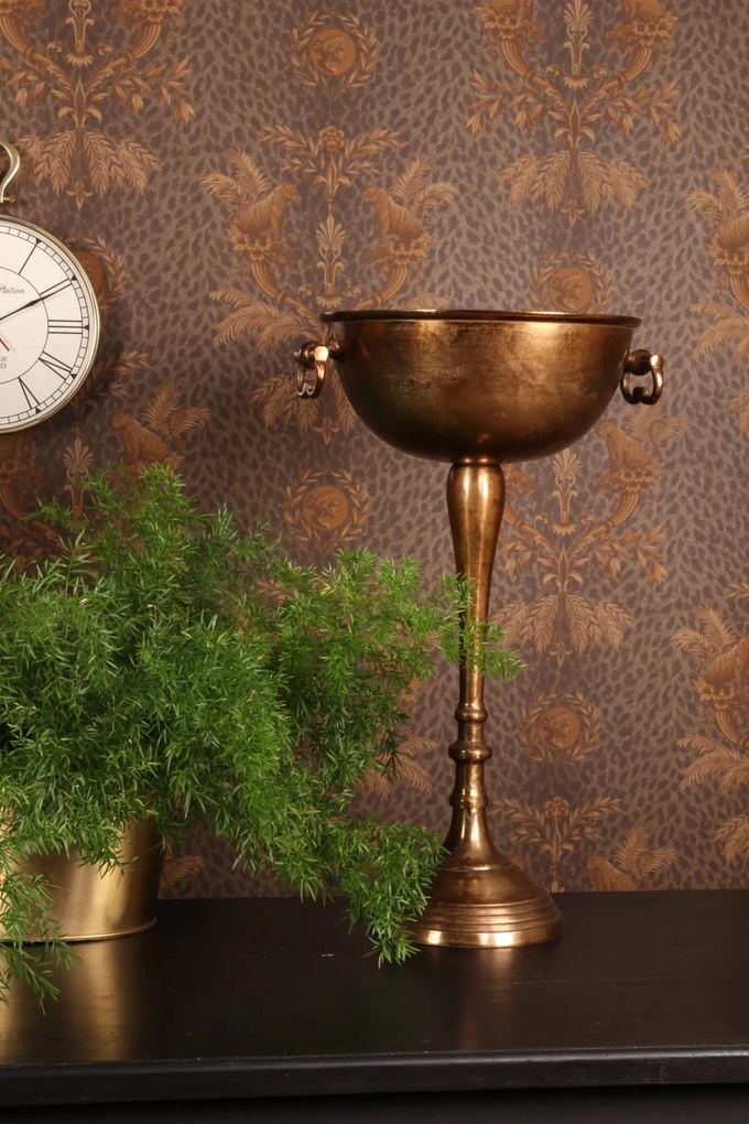 Bol decorativ din aluminiu, bronz, bază model pește, finisaj antichizat, 73 x 44 cm, „Neptune”