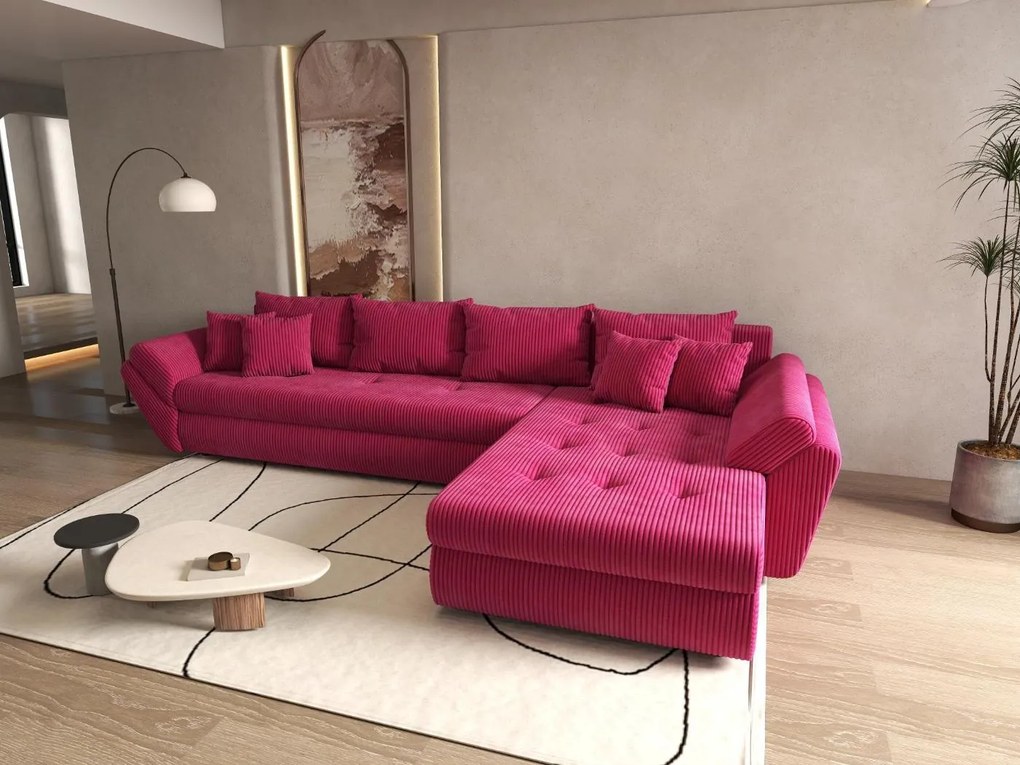 Colțar extensibil dumonde cu ladă de depozitare si sezut confortabil din spuma high-density, Loana XL Zoom Rosu II 335x185 cm