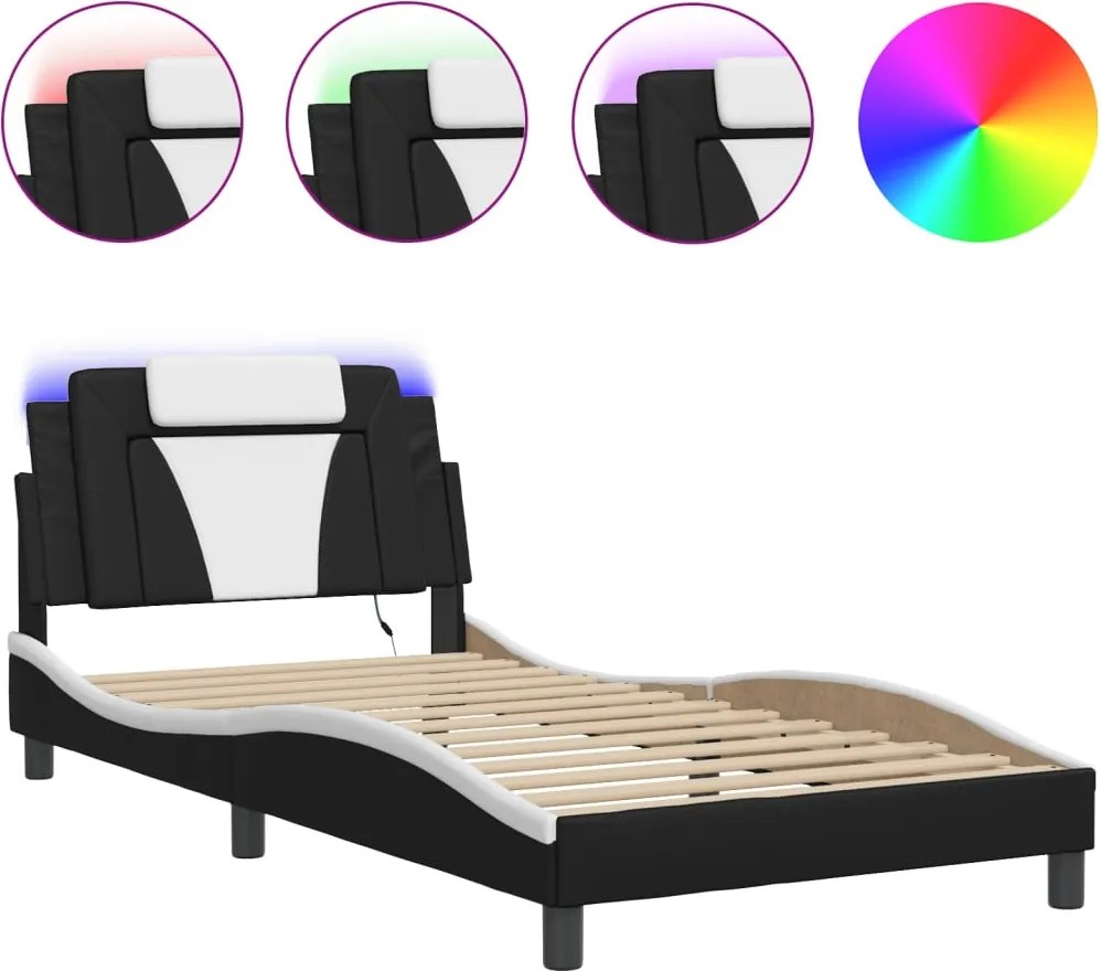 vidaXL Cadru de pat, Viana, cu LED fără saltea, negru și alb, 100x200 cm