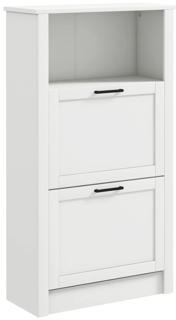 HOMCOM Dulap Ingust cu 2 Usi Rafturi Ajustabile si Compartiment Deschis pentru 10 Perechi de Incaltaminte 58x24x105 cm Alb | Aosom Romania