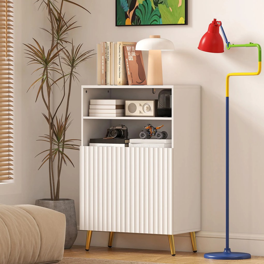 HOMCOM Dulap de Baie cu 2 Rafturi Deschise și Dulap, Dulap Compact cu Uși Amortizate, Raft Reglabil, pentru Bucătărie Living, 60x31.8x93 cm, Alb | Aosom Romania