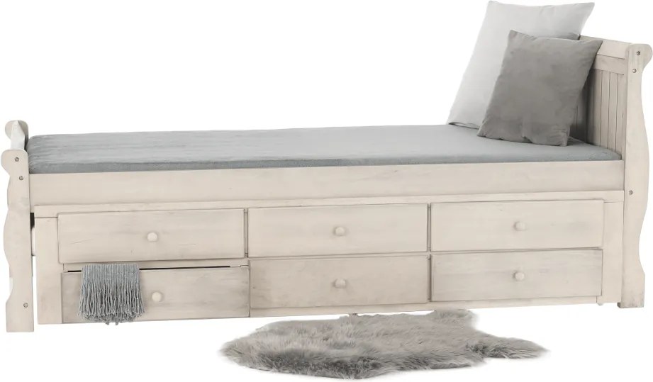 Pat cu pat suplimentar, alb antic, 90x200, ANTIKO