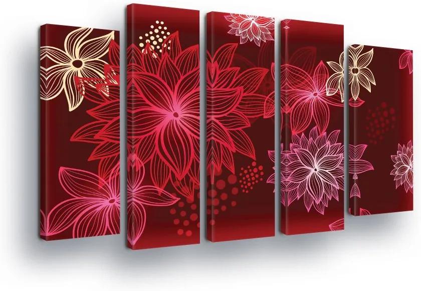 GLIX Tablou - Modern Flowers on Red Background 2 x 30x80 / 3 x 30x100 cm