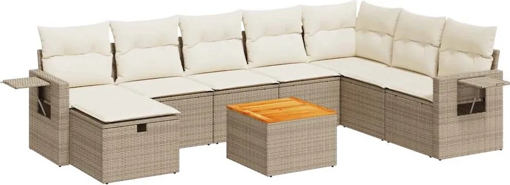 vidaXL Set canapele de grădină, 9 piese, cu perne, bej, poliratan