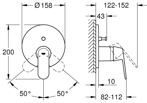 Baterie GROHE EUROSMART 24045000 cu comutator bidirecțional, crom lucios
