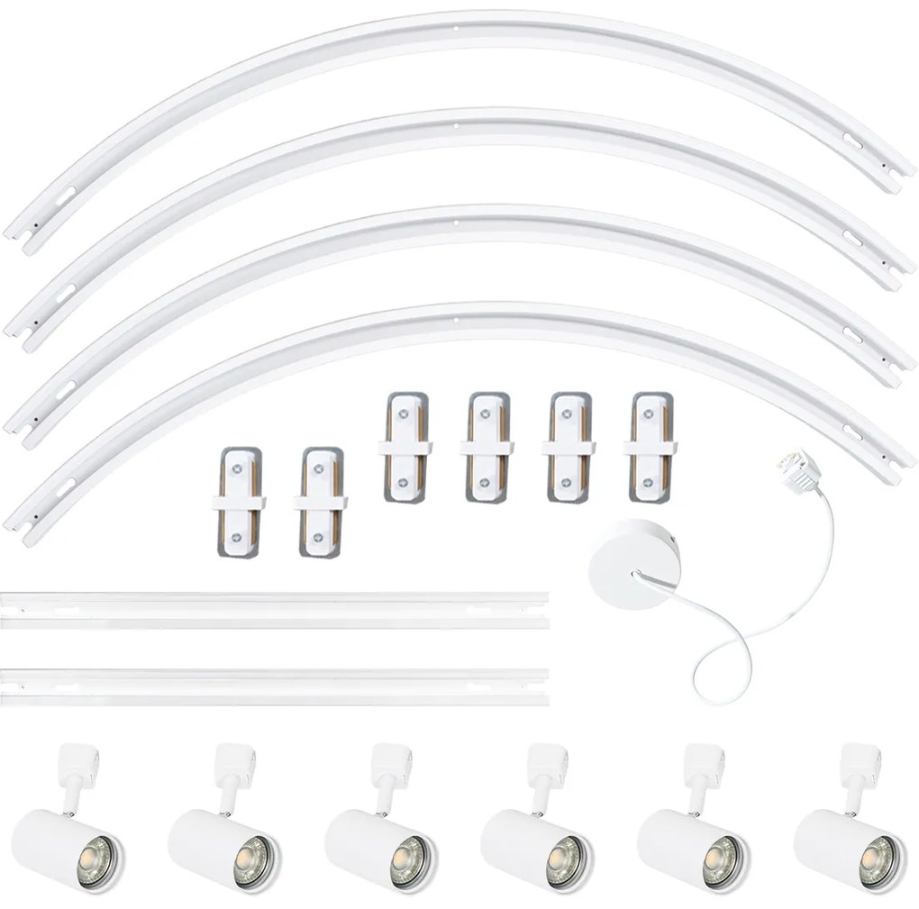 Sistem modern de iluminat pe șine cu 6 spoturi albe monofazate oval 100cm - Iconic Jeana