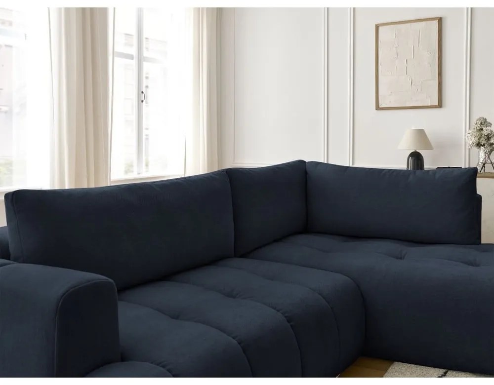 Colțar albastru închis extensibil/cu spațiu de depozitare (cu colț pe partea dreaptă/în formă de ”L”) Fuji – Bobochic Paris