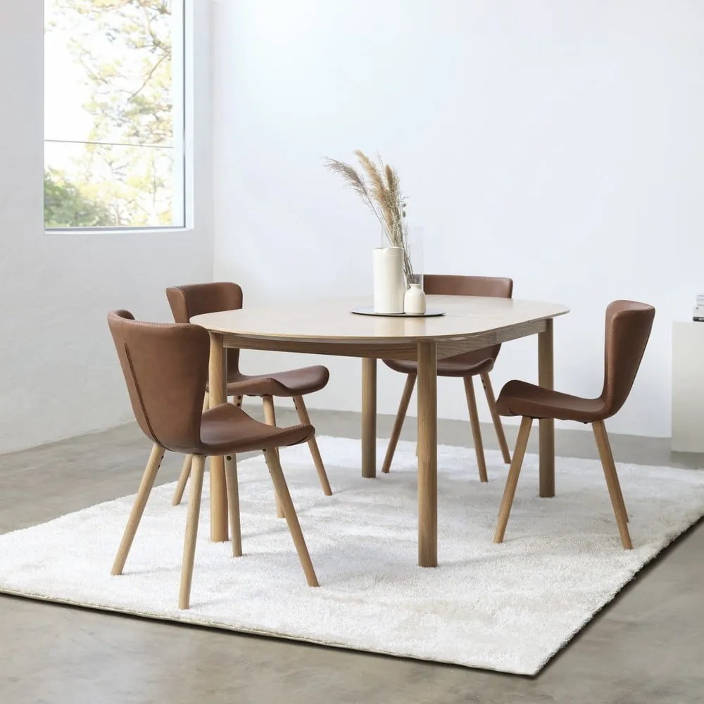 Masă de dining în culoare naturală extensibilă cu blat cu aspect de lemn de stejar 100x190 cm Gallina – Unique Furniture