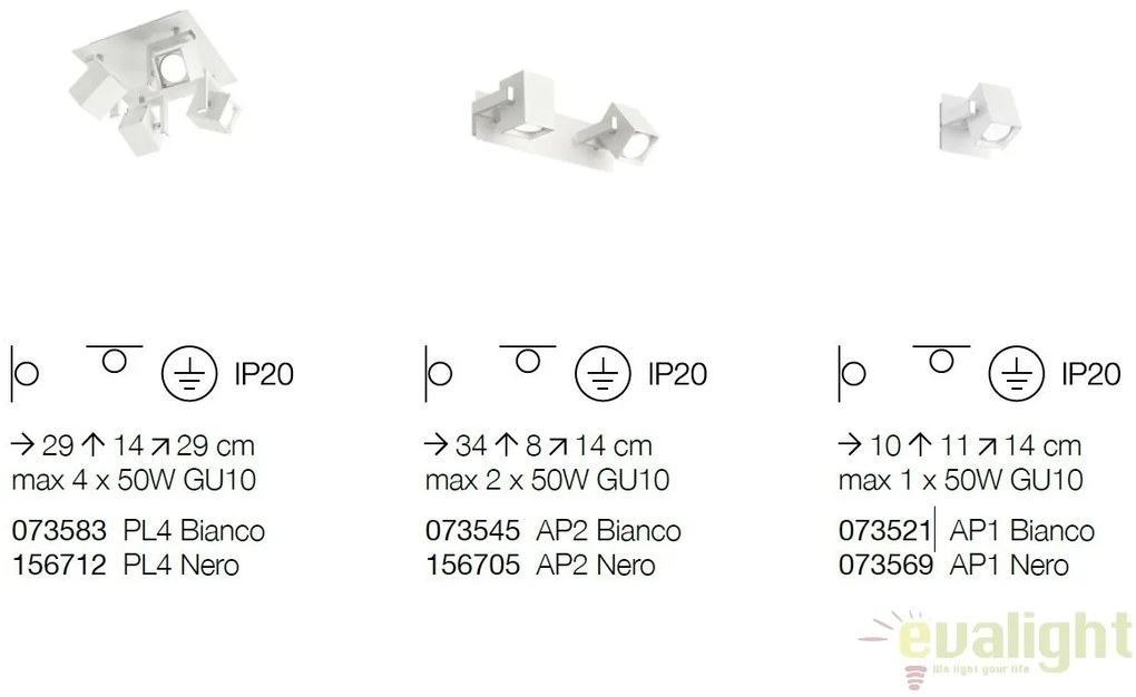 Plafoniera design modern cu 4 spoturi directionabile MOUSE PL4 alba 073583