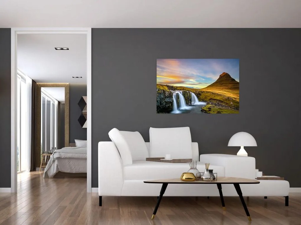 Tablou cu munții și cascade pe Islanda (90x60 cm)