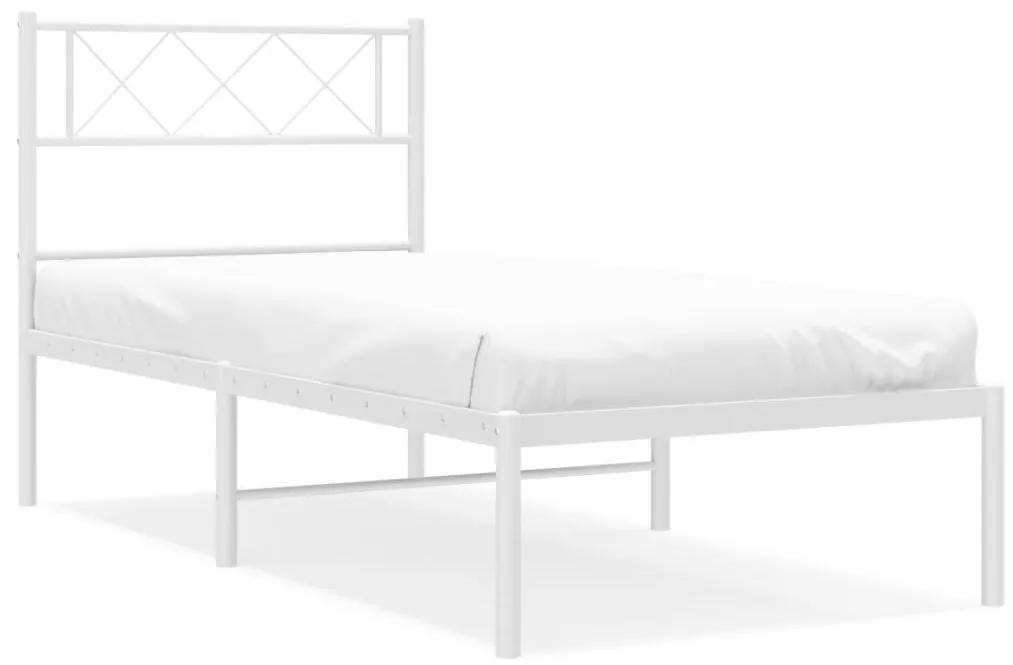372316 vidaXL Cadru de pat metalic cu tăblie, alb, 75x190 cm
