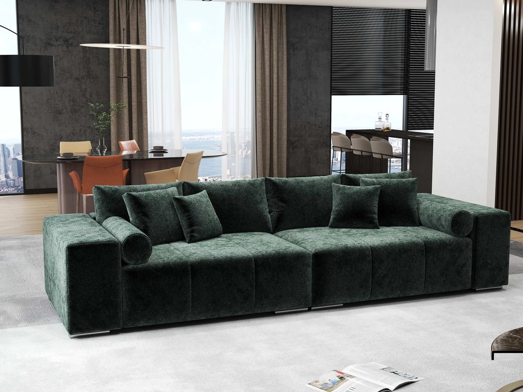 Canapea extensibilă dumonde cu ladă de depozitare si sezut confortabil din spuma high-density, Marbela Euphoria Green XXL 295x100 cm