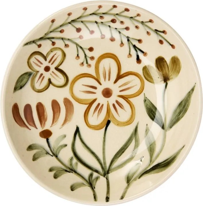 Tavă din ceramică stoneware pictată manual cu motive botanice folk, D26×H5,5 cm, „Folk Tray"