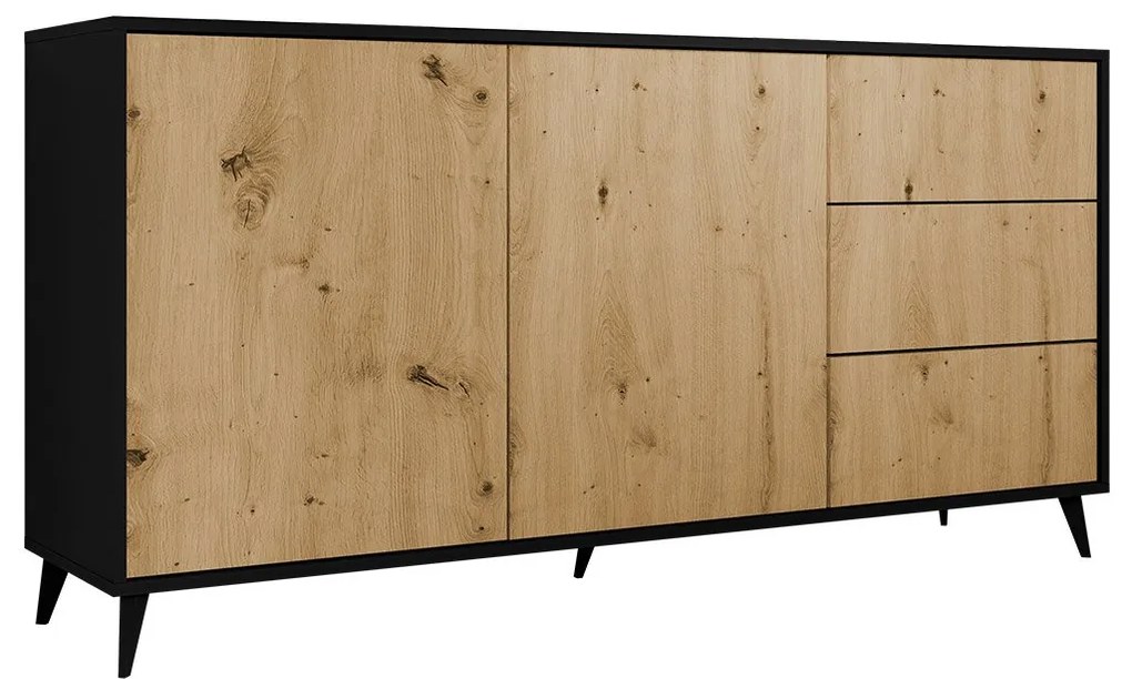 Comodă Oksewo 2D3SZ (Stejar artisan + Negru) . 1103665