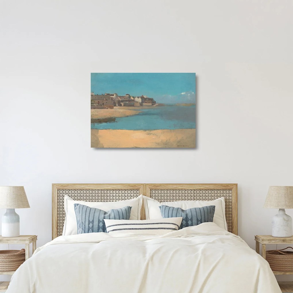 Tablou pe sticlă - Odilon Redon, Village by the Sea in Brittany, reproducere (70x50 cm)