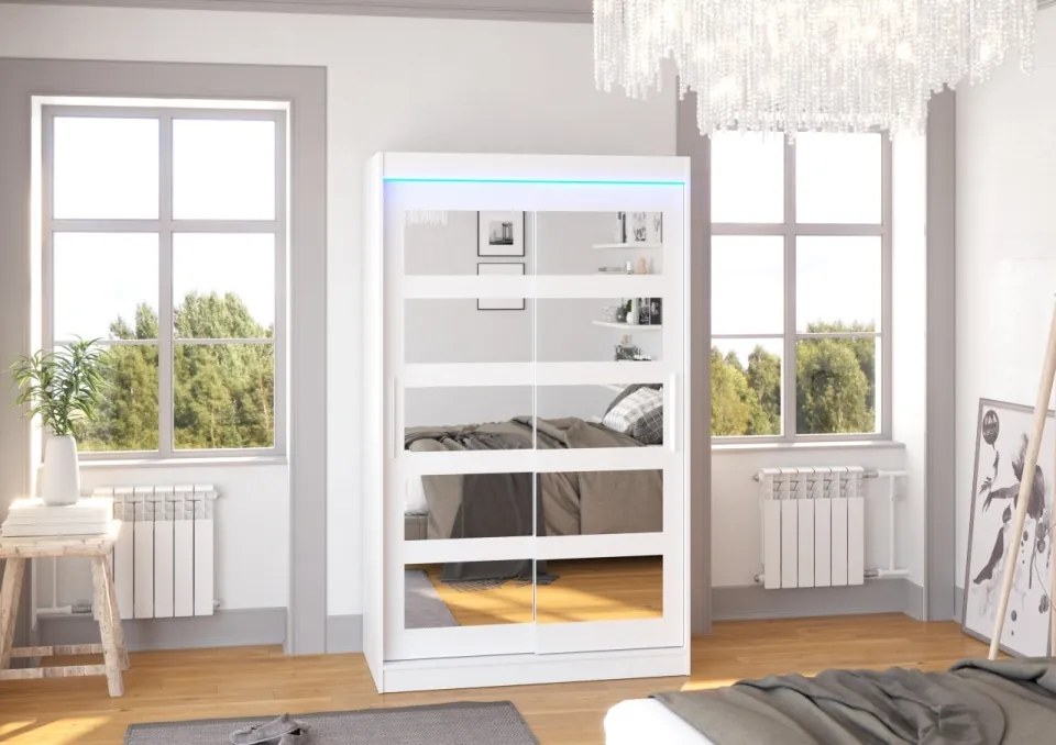 Dulap cu usi glisante si oglinda + iluminare LED, Salem 120 + LED, 120 cmx200 cmx58 cm, ADRK Furniture (Culoare: Ciocolata)