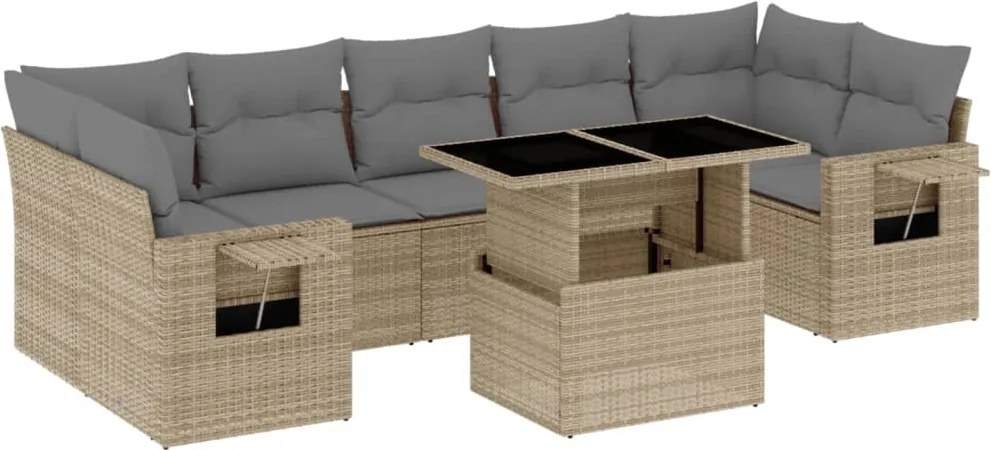 vidaXL Set canapele de grădină, 8 piese, cu perne, bej, poliratan