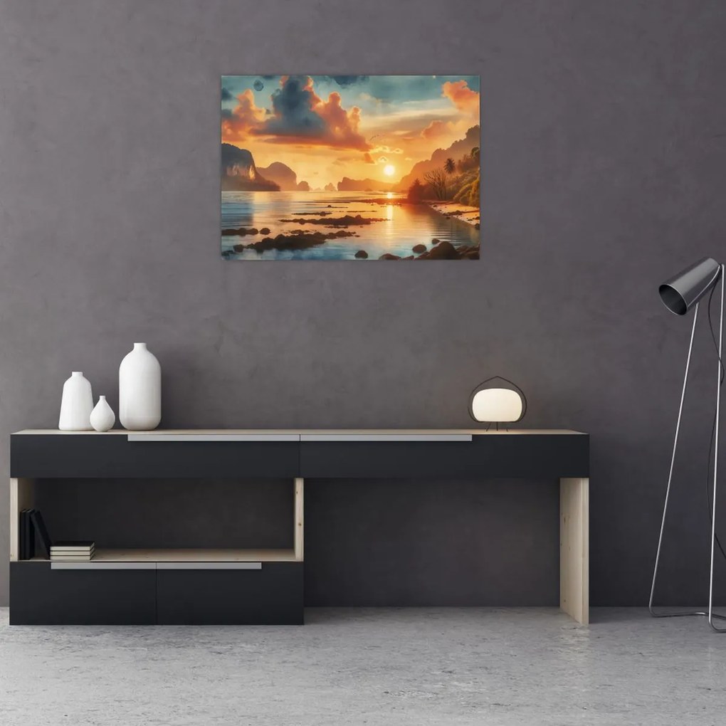 Tablou pe sticlă - Priveliște de pe plajă (70x50 cm)