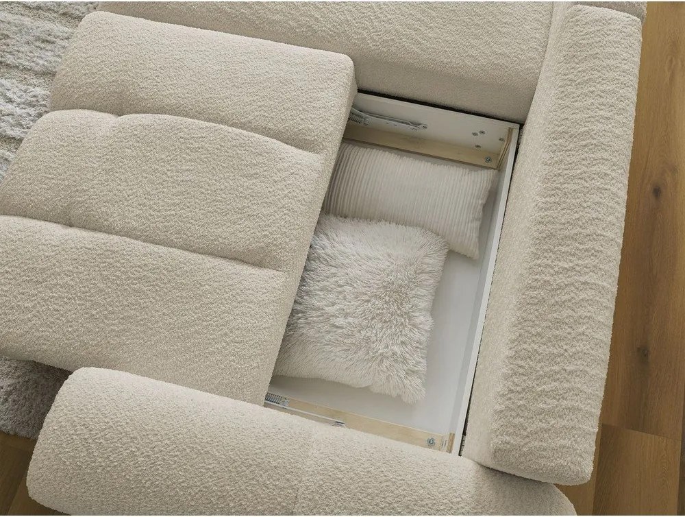 Colțar bej extensibil/cu spațiu de depozitare cu tapițerie din țesătură bouclé (cu colț pe partea stângă/cu șezlong) Roxelane – Bobochic Paris