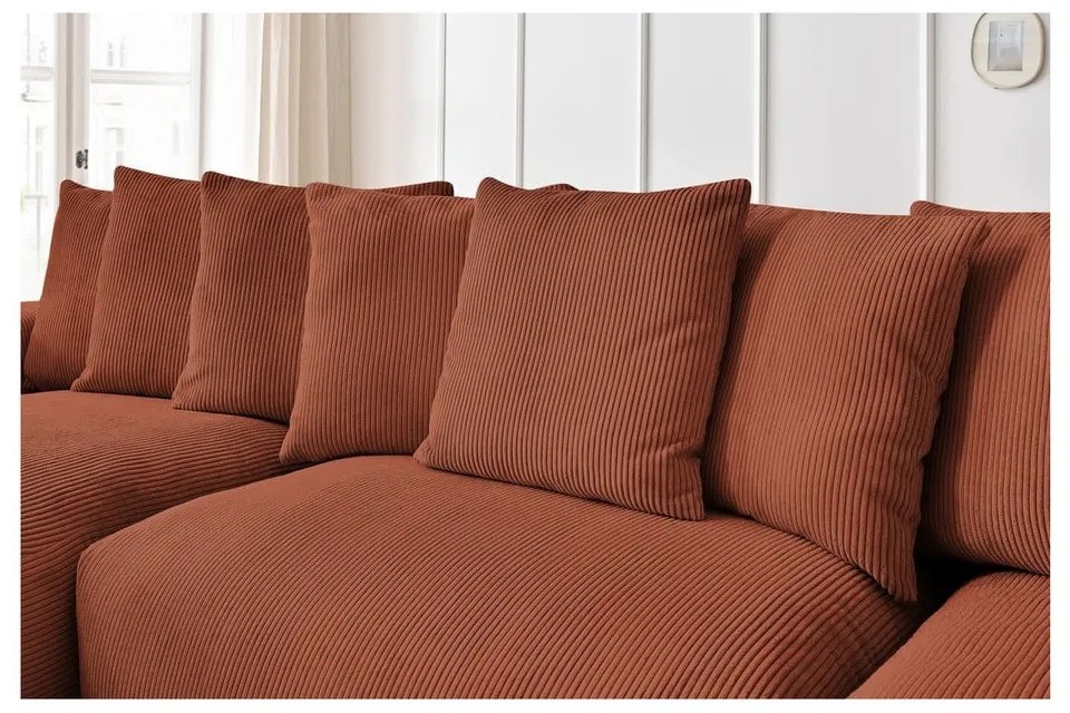 Colțar cărămiziu cu tapițerie din catifea reiată Voltaire – Bobochic Paris