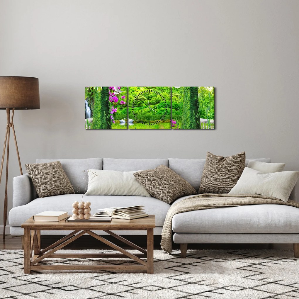 Tablou - Grădina magică cu lebede (cu ceas) (90x30 cm)