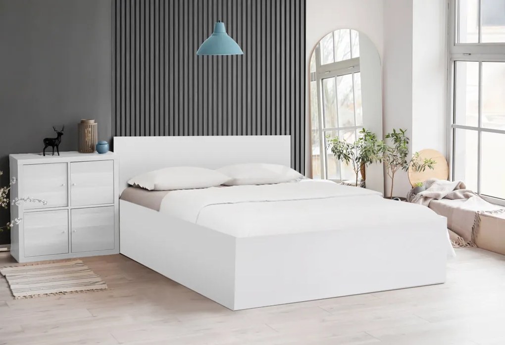 Pat de o persoana alb, SOFIA 120 x 200 cm Saltele: Fara saltea, Somiera pat: Cu lamele drepte