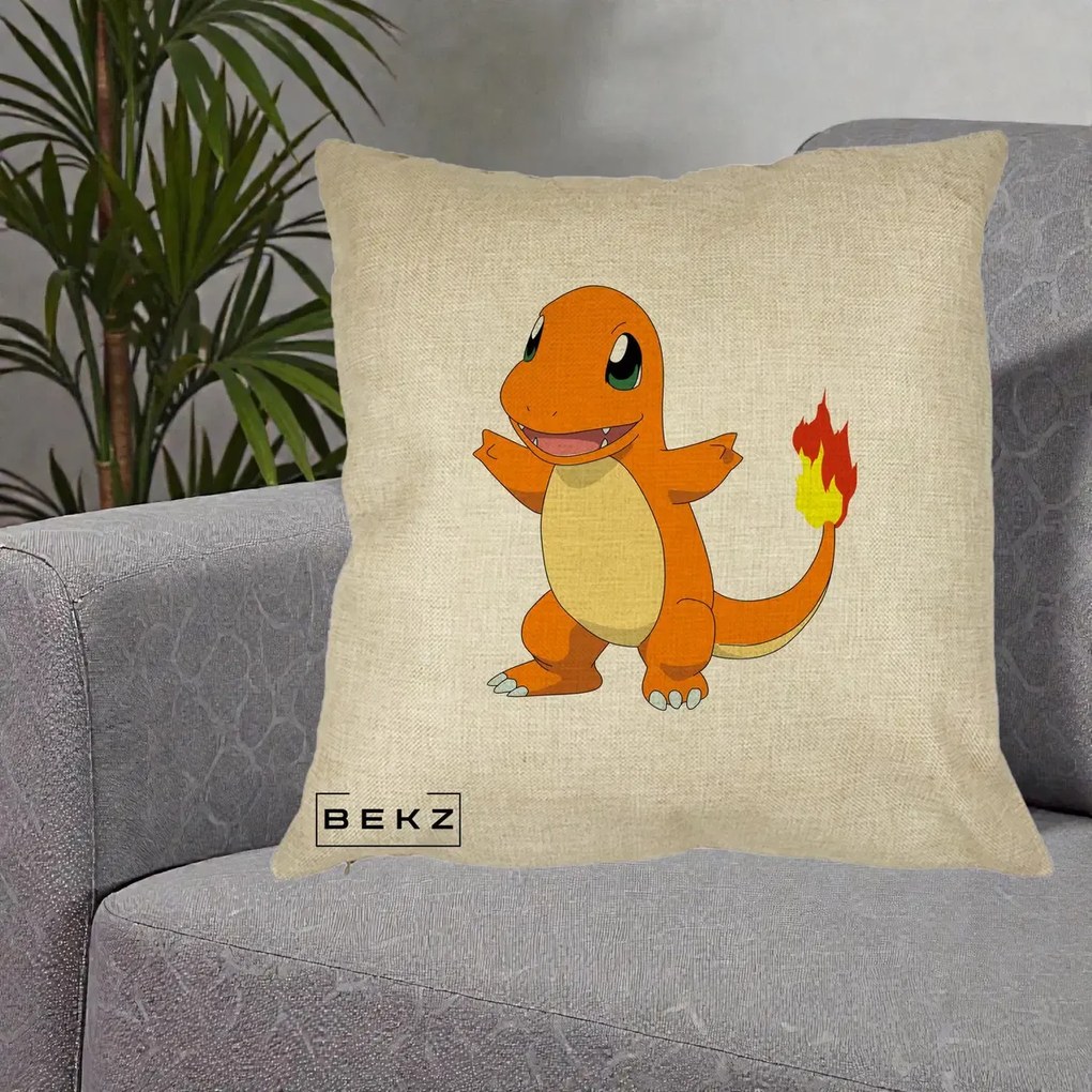 Perna Personalizata Charmander Pokemon, 40x40 cm, Crem, Husa Detasabila, Perna Inclusa, BEKZ®