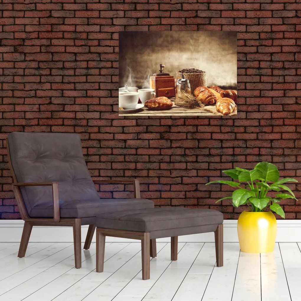 Tablou pe sticlă - Cafea și mic dejun (70x50 cm)
