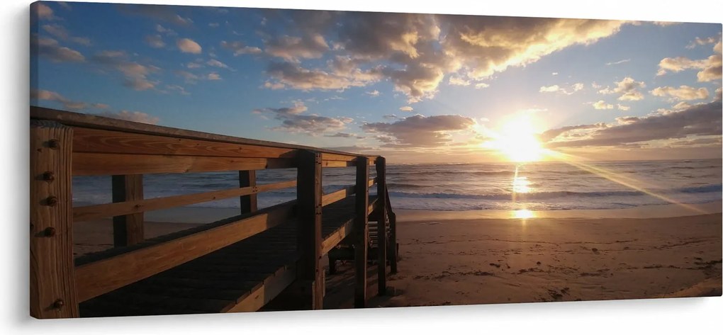 Tablou cu dig, plajă și mare (120x50 cm)