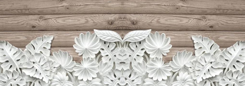 Fototapet - Florile albe ca labastru pe lemn (152,5x104 cm), în 8 de alte dimensiuni noi