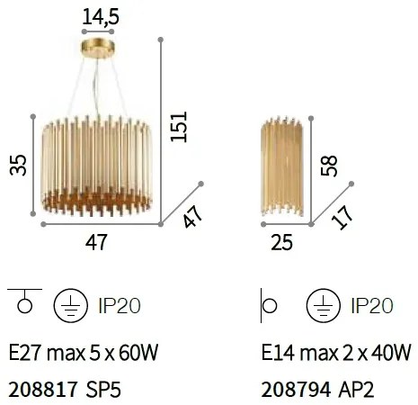 Aplica din metal design clasic PAN AP2, auriu 208794