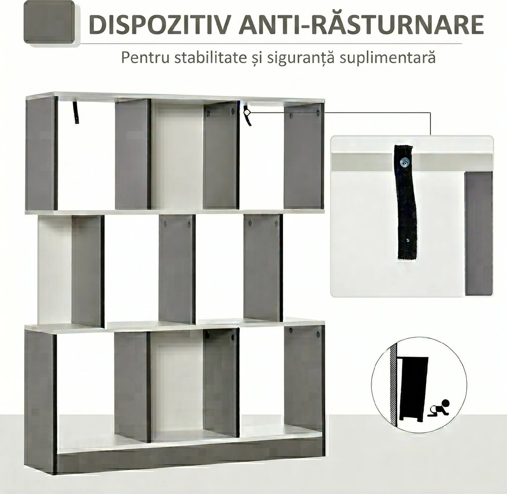 HOMCOM Bibliotecă Mobilă cu 8 Rafturi pentru Sufragerie și Dormitor, 100x24x124 cm, Gri Închis | Aosom Romania