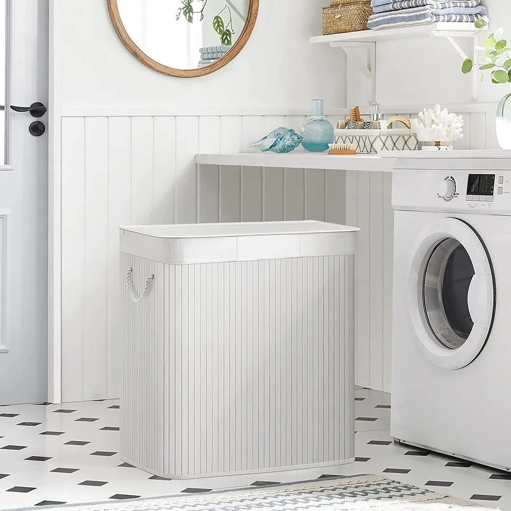 Coș de rufe de bambus DORA, 150L, alb SongmicsHome