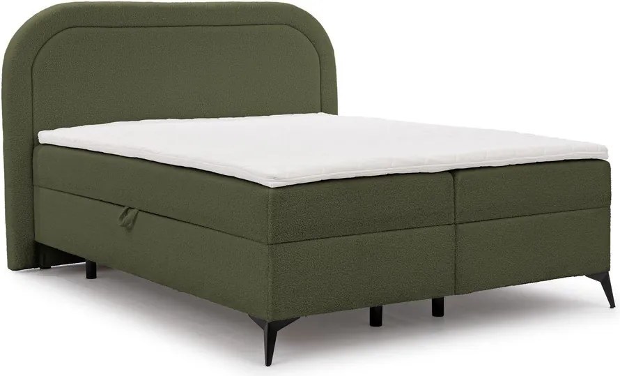 Pat boxspring verde cu spațiu de depozitare 140x200 cm Ornes – Ropez