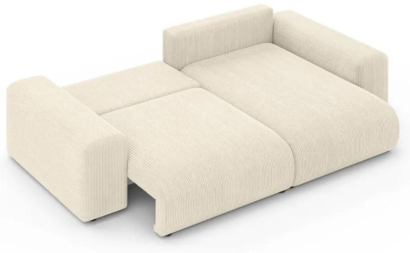 Colțar crem extensibil/cu spațiu de depozitare cu tapițerie din catifea reiată (cu colț variabil) Luma – Ropez