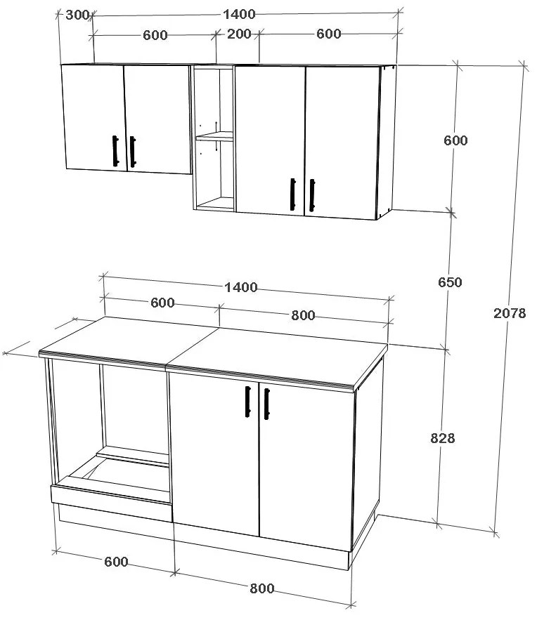 Set Bucatarie Karo V4, Gri Lucios/Alb, MDF, Blat Thermo 28 mm, L 140 cm