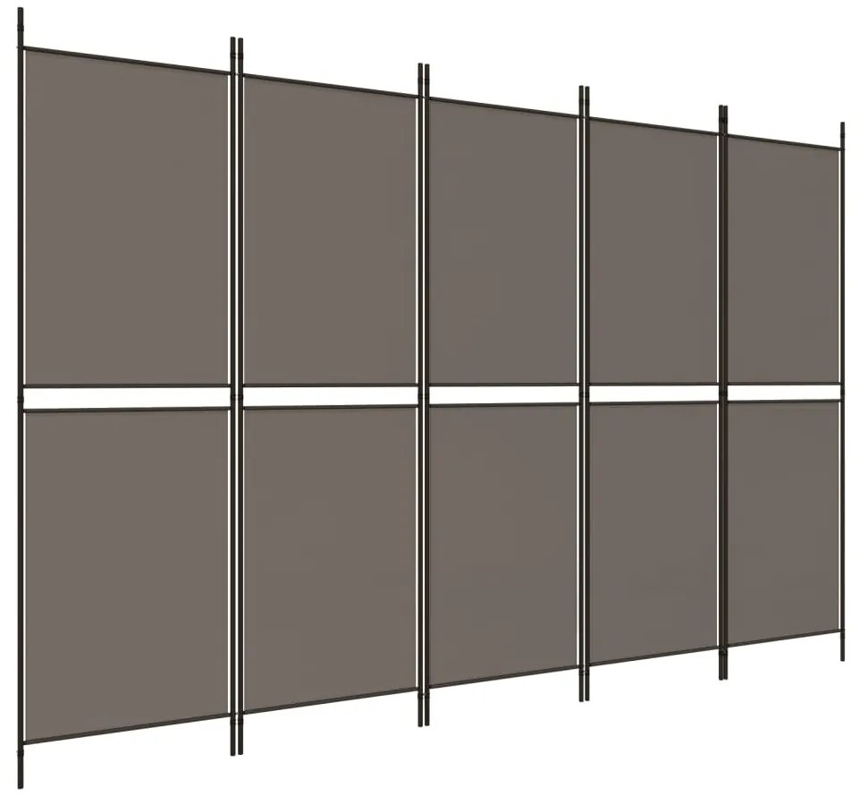 350220 vidaXL Paravan de cameră cu 5 panouri, antracit, 250 x 180 cm, textil