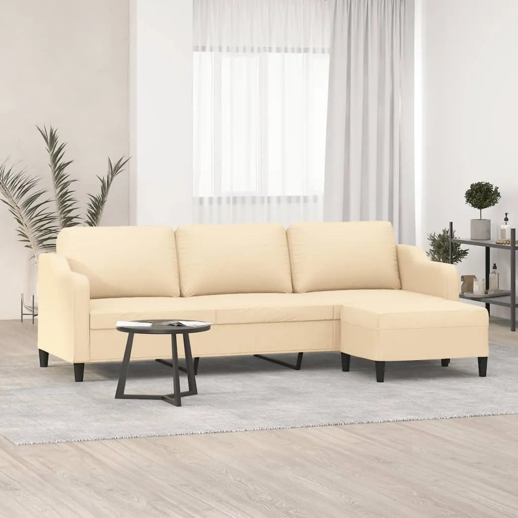 Canapea cu 3 locuri și taburet, crem, 210 cm, textil