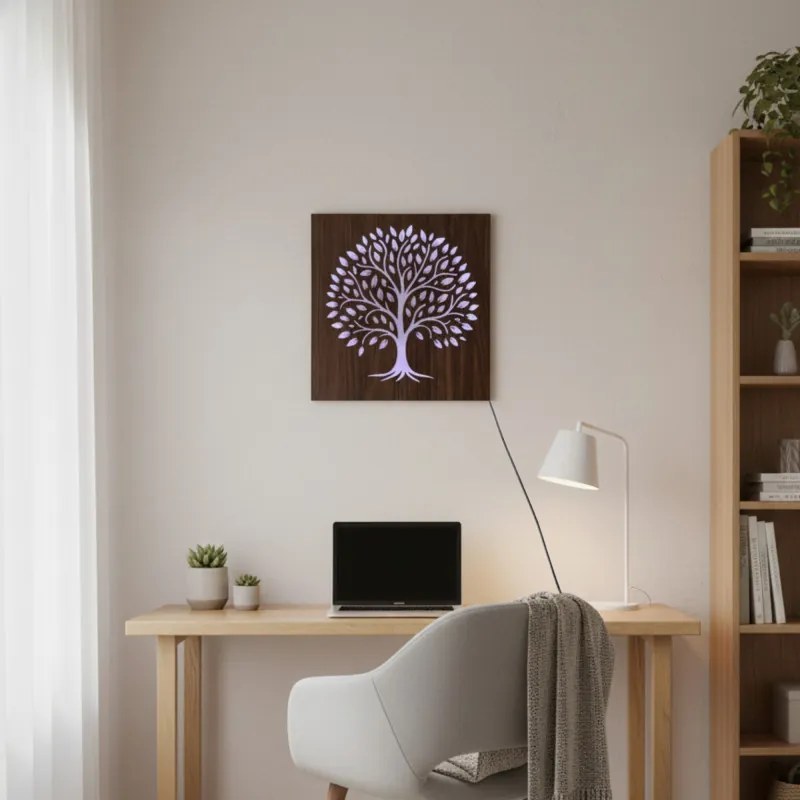 SENTOP | Tablou LED Copacul Vieții - decorațiune din lemn cu iluminare din spate - KROWE