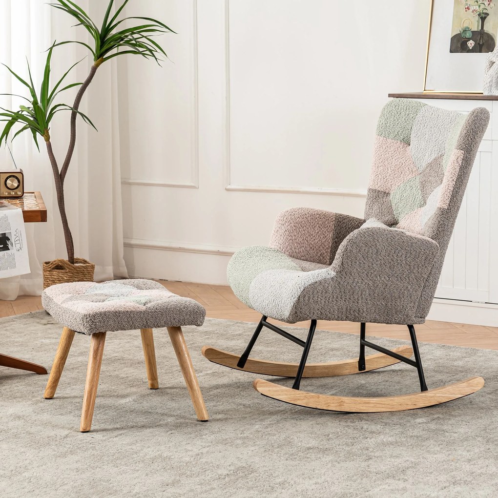 Scaun balansoar cu suport pentru picioare și pernă lombară, design ergonomic, Colorat