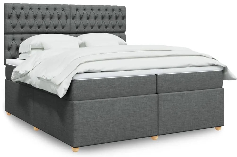 vidaXL Pat box spring cu saltea, gri închis, 200x200 cm, textil